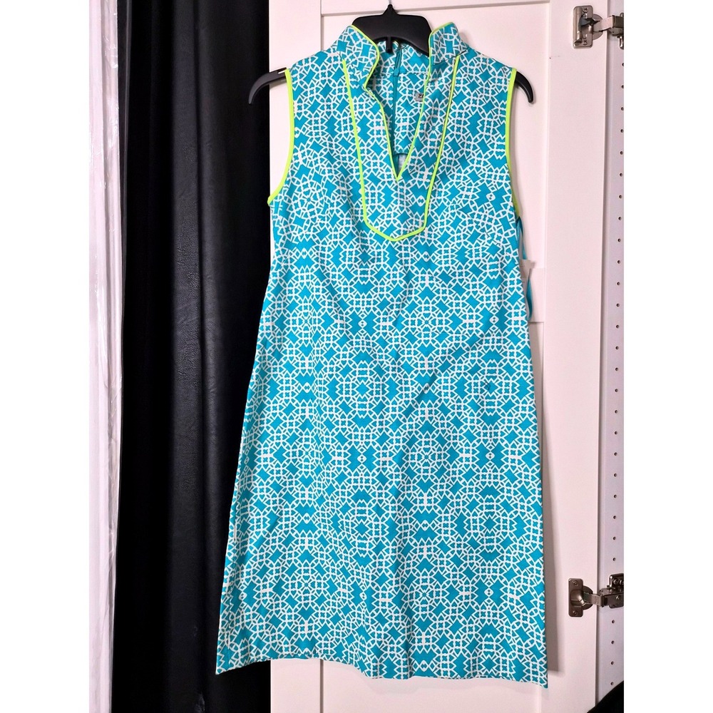 NWT Eliza J Womens Turquoise Geometric Print Sleeveless Dress  Size 2